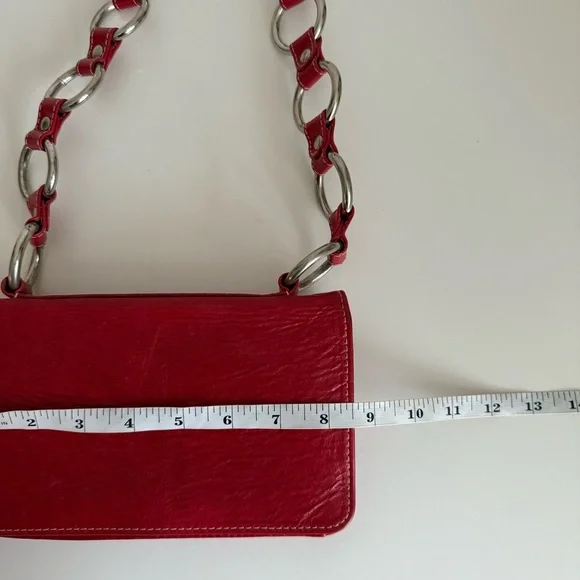 Red Leather Y2K Chain Shoulder Bag Jana Feifer Minimalist Chic Purse - Picture 7 of 9